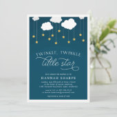 Little Star Baby shower Invitation | Marineblauw Kaart (Staand voorkant)