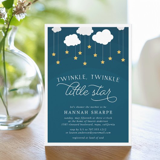 Little Star Baby shower Invitation | Marineblauw Kaart