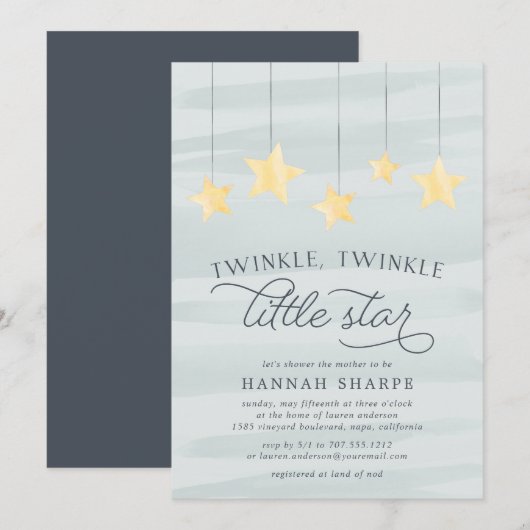 Little Star Baby shower Invitation | Munt Kaart (Voorkant / Achterkant)
