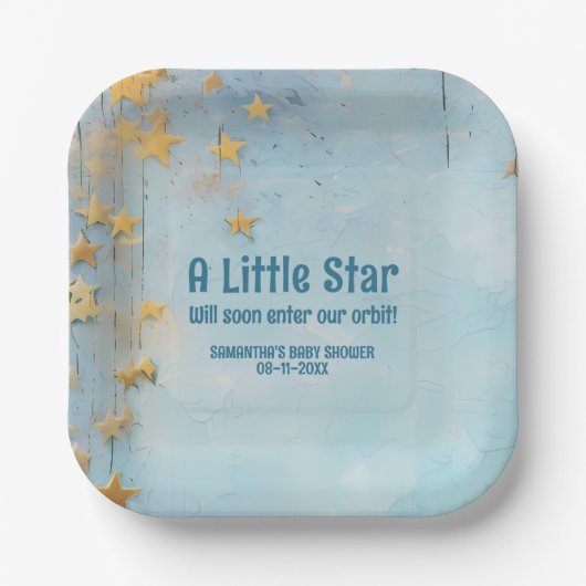 Little Star blauw baby shower papier Bord (Voorkant)