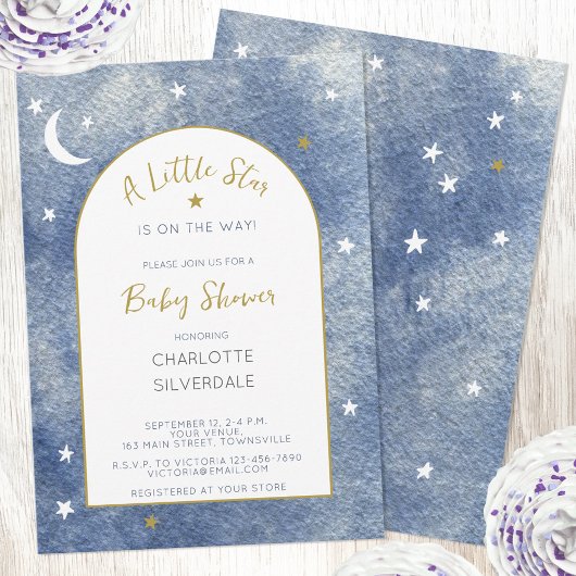 Little Star Celestial Waterverf Baby shower Kaart