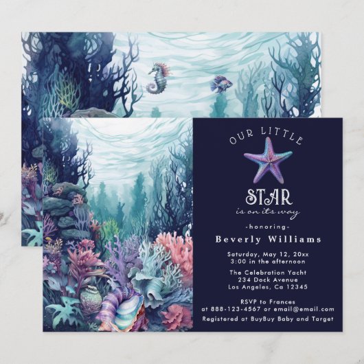 Little Star Elegant Ocean Starfish Baby shower Kaart (Voorkant / Achterkant)