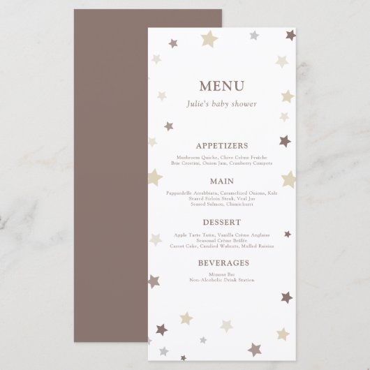 Little Star Gender Neutraal Baby shower Menu (Voorkant / Achterkant)