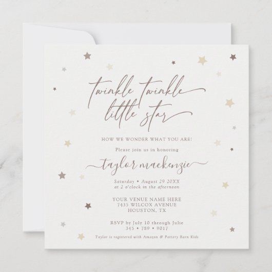 Little Star Gender Neutral Baby shower Square Invi Kaart (Voorkant)