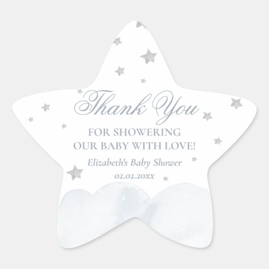 Little Star Grey Blue Baby shower Bedankt Ster Sticker (Voorkant)