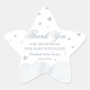 Little Star Grey Blue Baby shower Bedankt Ster Sticker
