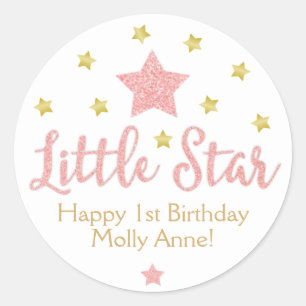 Little Star Pink Glitter & Gold Birthday Ronde Sticker