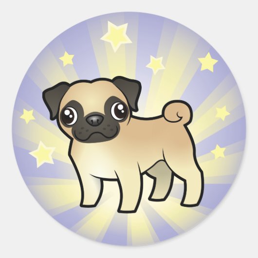 Little Star Pug Ronde Sticker (Voorkant)