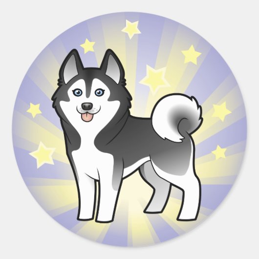 Little Star Siberian Husky/Alaskan Malamute Ronde Sticker (Voorkant)