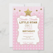 Little Star verjaardagsuitnodiging in roze en goud Kaart (Voorkant)