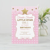 Little Star verjaardagsuitnodiging in roze en goud Kaart (Staand voorkant)
