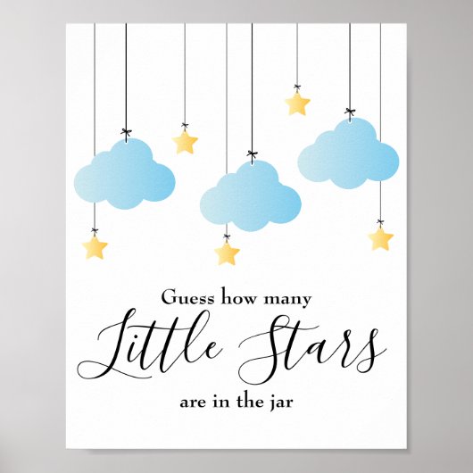 Little Stars Blue Baby Shower Game Sign Poster (Voorkant)