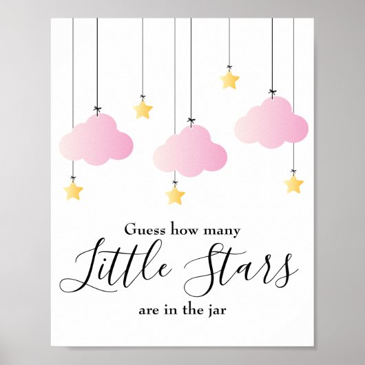 Little Stars Pink Baby Shower Game Sign Poster (Voorkant)