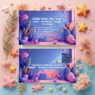 Little Steps Day Care QR Code Pastel Roze Paars Visitekaartje