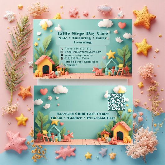 Little Steps Montessori Day Care QR Code Pastel Visitekaartje