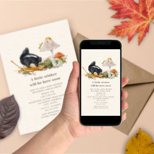 Little Stinker Mushroom Woodland Skunk Baby shower Kaart