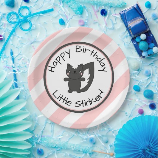 Little Stinker Pink Stripes Skunk First Birthday Papieren Bordje (Feest)