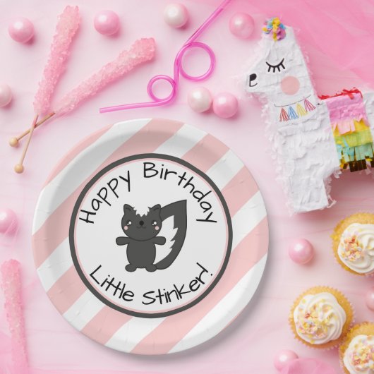 Little Stinker Pink Stripes Skunk First Birthday Papieren Bordje (Feest)
