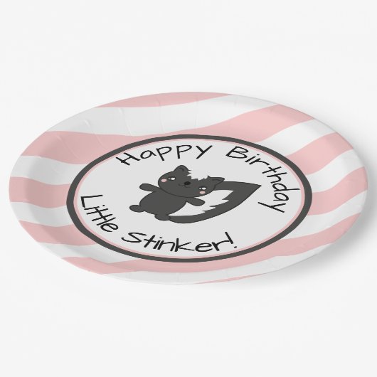 Little Stinker Pink Stripes Skunk First Birthday Papieren Bordje (Gekanteld)