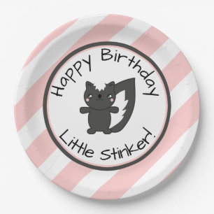 Little Stinker Pink Stripes Skunk First Birthday Papieren Bordje