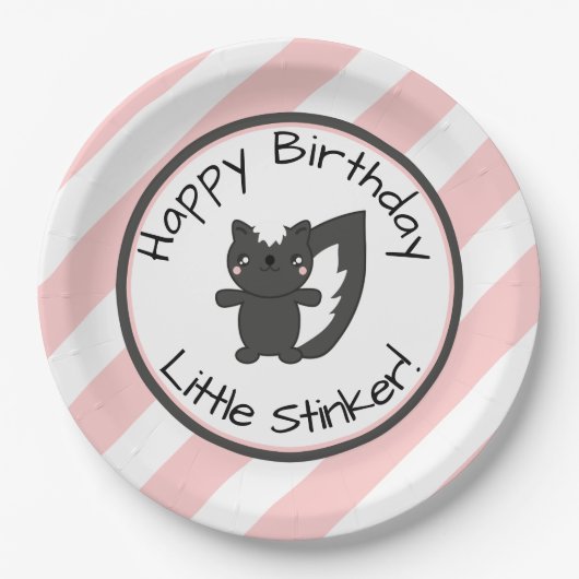 Little Stinker Pink Stripes Skunk First Birthday Papieren Bordje (Voorkant)