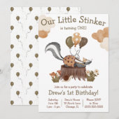 Little Stinker, Skunk, Woodland Birthday Party Kaart (Voorkant / Achterkant)