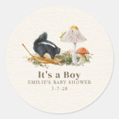 Little Stinker Woodland Skunk Boy Baby shower Ronde Sticker (Voorkant)