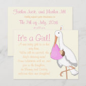 "Little Stork" Het is een meisje! Aankondigingskaart (Voorkant / Achterkant)