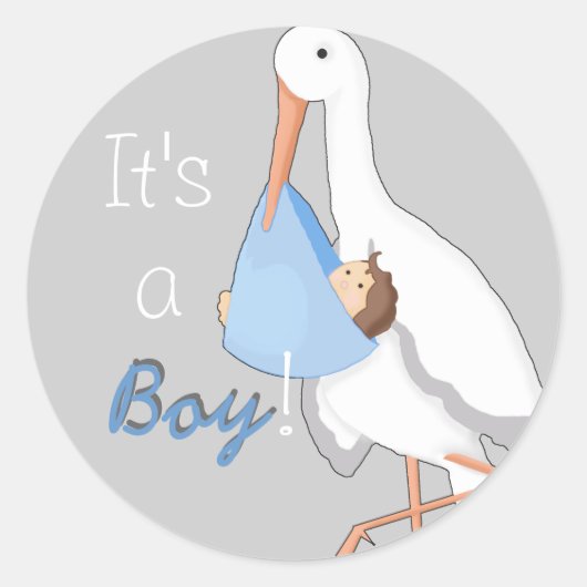 "Little Stork: It's a Boy!" Envelopzegel/Sticker Ronde Sticker (Voorkant)