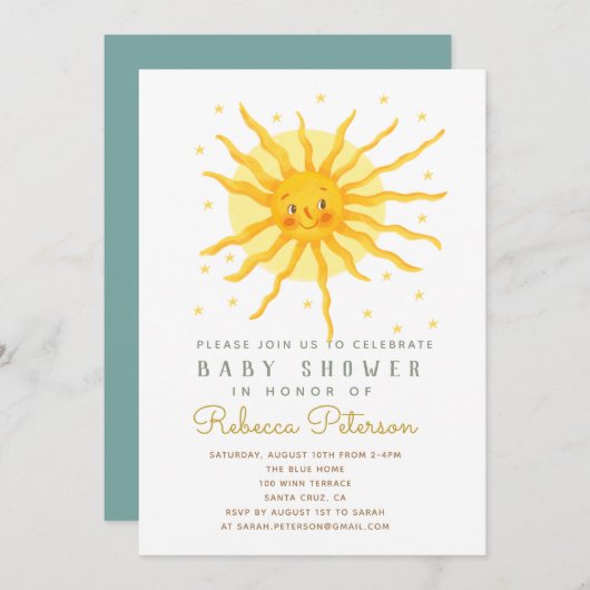 Little Sun Baby shower Invitation Kaart (Voorkant / Achterkant)