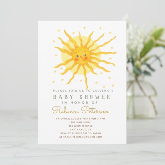 Little Sun Baby shower Invitation Kaart (Staand voorkant)