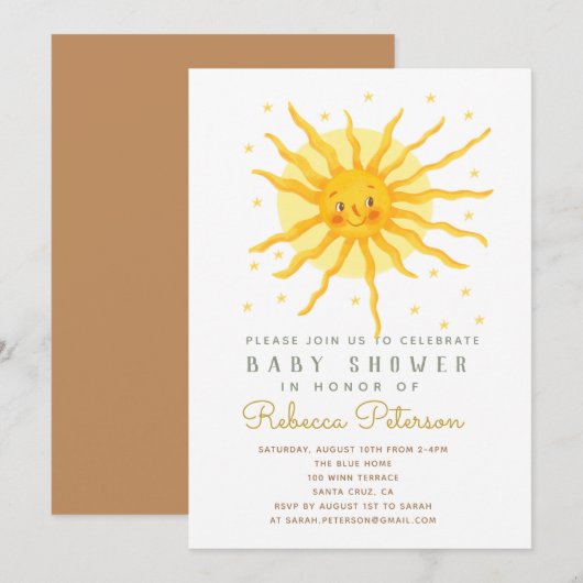 Little Sun Baby shower Invitation Kaart (Voorkant / Achterkant)