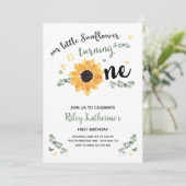 Little Sunflower 1st Birthday Invitation Kaart (Staand voorkant)