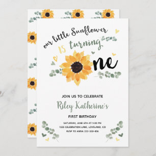 Little Sunflower 1st Birthday Invitation Kaart