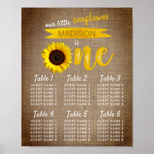 Little Sunflower 1st Birthday Seating Chart Poster (Voorkant)