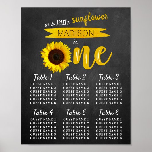 Little Sunflower 1st Birthday Seating Chart Poster (Voorkant)