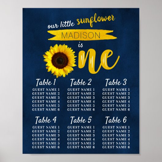 Little Sunflower 1st Birthday Seating Chart Poster (Voorkant)