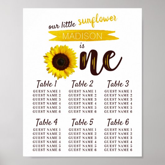 Little Sunflower 1st Birthday Seating Chart Poster (Voorkant)