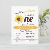 Little Sunflower 1st Birthday-uitnodiging Kaart (Staand voorkant)