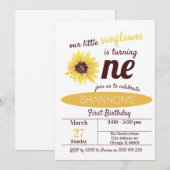 Little Sunflower 1st Birthday-uitnodiging Kaart (Voorkant / Achterkant)
