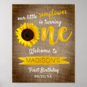 Little Sunflower 1st Birthday Welcome Sign Poster (Voorkant)