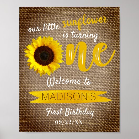 Little Sunflower 1st Birthday Welcome Sign Poster (Voorkant)