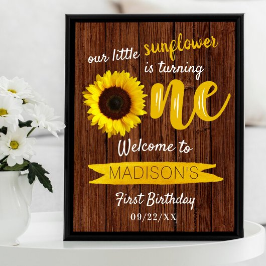 Little Sunflower 1st Birthday Welcome Sign Poster