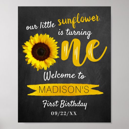 Little Sunflower 1st Birthday Welcome Sign Poster (Voorkant)