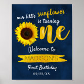 Little Sunflower 1st Birthday Welcome Sign Poster (Voorkant)