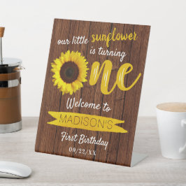 Little Sunflower 1st Birthday Welkom Reclamebord Met Voetstuk