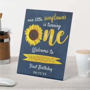 Little Sunflower 1st Birthday Welkom Reclamebord Met Voetstuk
