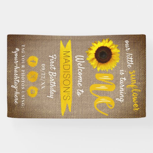 Little Sunflower 1st Birthday Welkom Spandoek (Horizontaal)