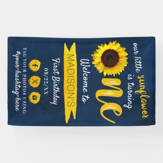 Little Sunflower 1st Birthday Welkom Spandoek (Horizontaal)