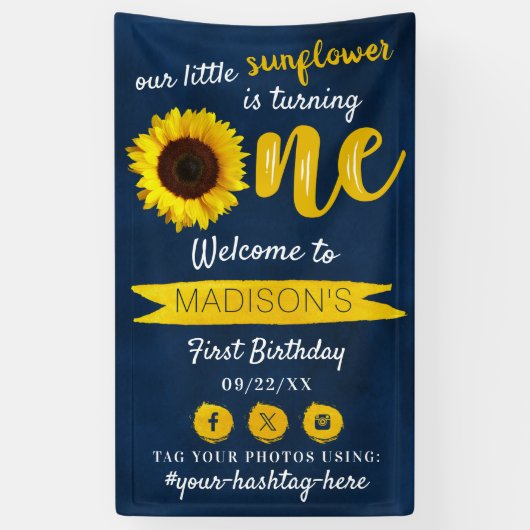 Little Sunflower 1st Birthday Welkom Spandoek (Verticaal)